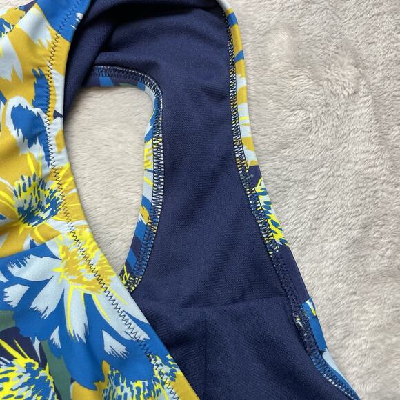 Adore Me‎ Monroe One Piece Swimsuit Womens 1X Blue Yellow Floral Plunging V-Neck - Picture 6 of 6